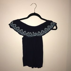 Justice off the shoulder navy tee